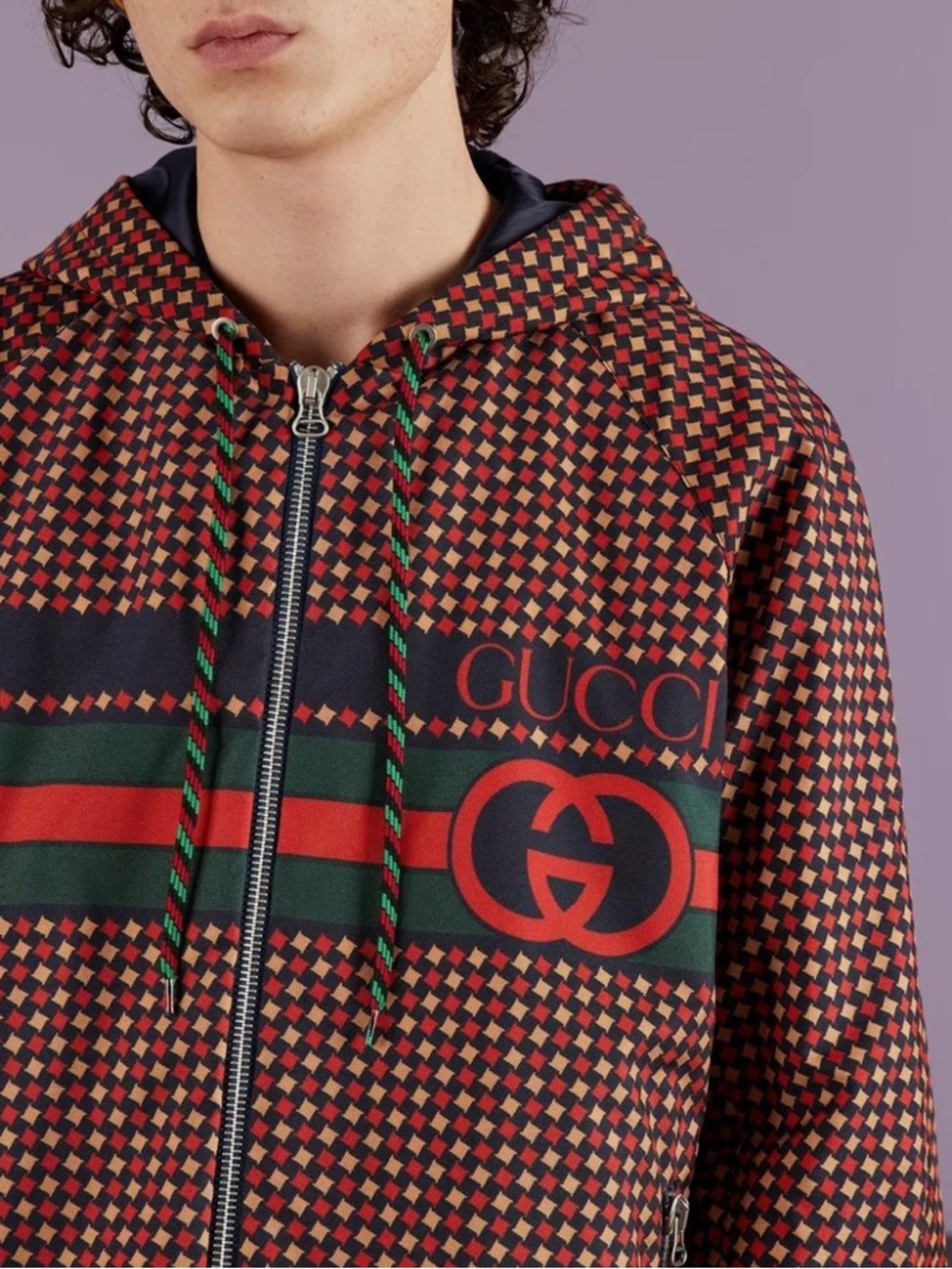 Gucci Men’s Checker Print Hooded Coat Parka Blouson - Picture 7 of 7